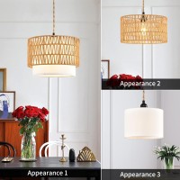 Boho Plug In Pendant Light Rattan Hanging Lights With Plug In Cord Indoor Hanging Lamp With Dimmer Switch Wicker Bamboo Woven La