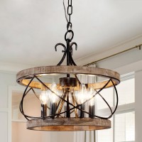 5Light Farmhouse Wood Chandelier Light Fixture 157 French Country Rustic Industrial Drum Hanging Pendant Lighting Over Tabl