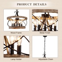 5Light Farmhouse Wood Chandelier Light Fixture 157 French Country Rustic Industrial Drum Hanging Pendant Lighting Over Tabl