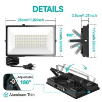 2 Pack Led Work Light, 100W Led Flood Light Outdoor 10000Lm With Us Plug,Ip66 Waterproof Outdoor Security Lights,6500K Daylight White Dob Drive Outside Floodlights For Playground Yard, Patio