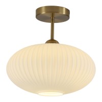 Flyrose Modern Gold Semi Flush Mount Ceiling Light Large Ribbed Glass Semi Flush Mount Ceiling Light White Globe Ceiling Light Farmhouse Industrial Brass Bathroom Ceiling Light Fixtures