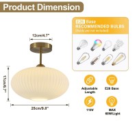 Flyrose Modern Gold Semi Flush Mount Ceiling Light Large Ribbed Glass Semi Flush Mount Ceiling Light White Globe Ceiling Light Farmhouse Industrial Brass Bathroom Ceiling Light Fixtures