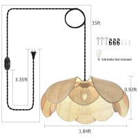 Lmlaite Plug In Pendant Light Rattan Hanging Lamp With Dimmable Switch 15Ft Hemp Rope Cord Handwoven Boho Rattan Lampshade Hangi