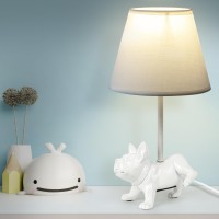 Herbestbay Kids Table Lamp, Adorable 13 Inch French Bulldog Style Kids Desk Lamp, White Dog Bedside Lamp Ideal For Children'S Bedroom Decor, Includes Led Bulb