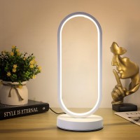 Edier Dimmable Touch Control Table Lamp Oval Modern Bedside Lamp With 3 Colors Of Led Lights Small White Decorative Lamp For