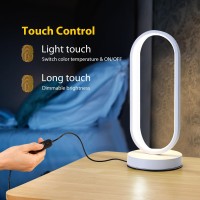 Edier Dimmable Touch Control Table Lamp Oval Modern Bedside Lamp With 3 Colors Of Led Lights Small White Decorative Lamp For