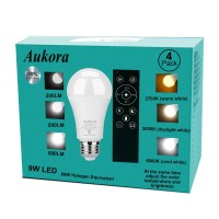 Aukora Led Light Bulbs, Floor Lamp Replacement Bulbs Indoor, Remote Control Stepless Regulation Color Temperature (2700K-6000K) & Lumen (80Lm-800Lm), 9W E26 A19 Ul Listed Dimmable Light Bulbs 4 Pack