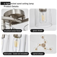 Eatich 6Light Semi Flush Mount Ceiling Light Modern Brushed Nickel Ceiling Light Fixture Dining Room Light Fixture With Clear