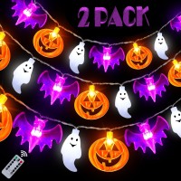 Timer 2 Pack Halloween Lights Indoor Outdoor 20Ft 60 Led Pumpkin Bat Ghost Battery Operated String Lights 8 Lighting Modes W