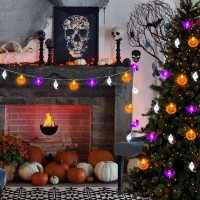 Timer 2 Pack Halloween Lights Indoor Outdoor 20Ft 60 Led Pumpkin Bat Ghost Battery Operated String Lights 8 Lighting Modes W