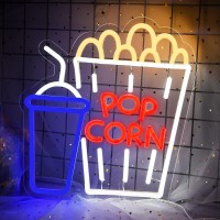 Attneon Popcorn Neon Sign For Wall Decor Business Cinema Led Light Snacks Sign Popcorn Neon Light For Film Room Bar Home Theater