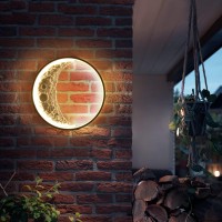 Outdoor Moon Wall Light 15.8Inch Modern Led Exterior Waterproof Dimmable Moon Wall Sconce Black Round Porch Patio Wall Mount Decorative Lamp For Outdoor/Indoor Plug In Lighting Warm White Light