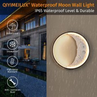 Outdoor Moon Wall Light 15.8Inch Modern Led Exterior Waterproof Dimmable Moon Wall Sconce Black Round Porch Patio Wall Mount Decorative Lamp For Outdoor/Indoor Plug In Lighting Warm White Light