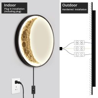 Outdoor Moon Wall Light 15.8Inch Modern Led Exterior Waterproof Dimmable Moon Wall Sconce Black Round Porch Patio Wall Mount Decorative Lamp For Outdoor/Indoor Plug In Lighting Warm White Light