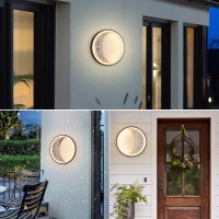 Outdoor Moon Wall Light 15.8Inch Modern Led Exterior Waterproof Dimmable Moon Wall Sconce Black Round Porch Patio Wall Mount Decorative Lamp For Outdoor/Indoor Plug In Lighting Warm White Light