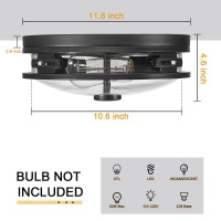 Darkaway 12Inch Ceiling Light Fixtures Flush Mount Indoor Outdoor Ceiling Light With Clear Glass Shade For Hallway Kitchen Bedroom Porch Living Room Dining Room 2-Light E26 Black Finish