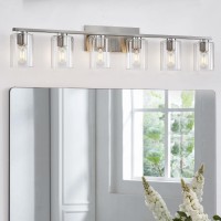 Drnanlit 6-Light Vanity Lights For Bathroom,Brushed Nickel Bathroom Lighting Fixtures Over Mirror,Metal Bathroom Vanity Lights With Clear Glass Shade