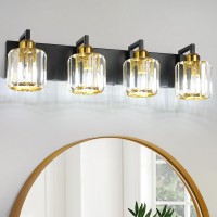 Wilon Bathroom Lights Over Mirror Modern Crystal 4 Light Vanity Light Black Gold Bathroom Light Vanity Fixtures Crystal Bathroo