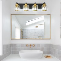 Wilon Bathroom Lights Over Mirror Modern Crystal 4 Light Vanity Light Black Gold Bathroom Light Vanity Fixtures Crystal Bathroo