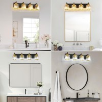 Wilon Bathroom Lights Over Mirror Modern Crystal 4 Light Vanity Light Black Gold Bathroom Light Vanity Fixtures Crystal Bathroo