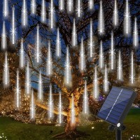 Meteor Shower Lights Outdoor Solar Powered Meteor Lights Falling Rain Lights 16 Inch 20 Tubes 720 Led Cascading Snowfall Christmas Lights For Holiday Wedding New Year Party Yard Tree Xmas Decoration