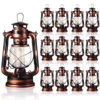 12 Pieces 8 Inch Vintage Led Hurricane Lantern 12 Warm Leds And Dimmer Switch Battery Operated Metal Lantern Decorative Hanging