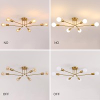 Delipop Sputnik Light Fixture, 6-Light Modern Semi Flush Mount Ceiling Light, E26 Gold Light Fixtures, Mid-Century Chandelier Ceiling Light Fixture For Living Room, Dining Room, Bedroom, Kitchen