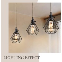 Kenmi 3Light Hanging Light With Plug In Cord Plug In Pendant Light 22Ft Hemp Rope Pendant Lighting Vintage 3Light Metal Cage H