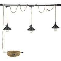 Kenmi Triple Pendant Light With Plug In Pendant Light 22Ft Industrial Hanging Lamp With Twisted Hemp Rope Independent Triple Swi