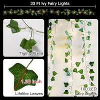 Suddus Vine With Fairy Lights Battery Operated 33Ft 100 Led Ivy String Lights With Remote Leaf Lights For Bedroom Room Wall