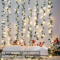 Suddus Vine With Fairy Lights Plug In 33Ft 100 Led Pothos String Lights Connectable With Remote Leaf Lights For Bedroom Room