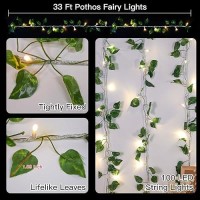 Suddus Vine With Fairy Lights Plug In 33Ft 100 Led Pothos String Lights Connectable With Remote Leaf Lights For Bedroom Room