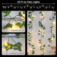 Suddus Vine With Fairy Lights Plug In 33Ft 100 Led Ivy String Lights Connectable With Remote Leaf Lights For Bedroom Room Wa