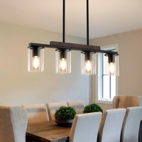 Mecgirn Farmhouse Dining Room Light Fixtures Over Table Black Pendant Lights For Kitchen Island 4 Light Linear Chandelier Ligh