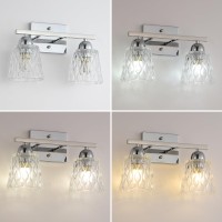 Mecgirn Stainless Steel 2 Light Bathroom Vanity Light Silver Chrome Bathroom Light Fixtures With Textured Glass Shades Modern