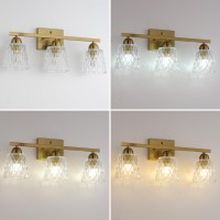 Mecgirn Stainless Steel 3 Light Bathroom Vanity Light Brushed Gold Bathroom Light Fixtures With Textured Glass Shades Modern V