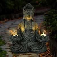 Reyiso Meditating Buddha Statue For Home Decor And Garden Decor - Zen Garden Statues With Solar Lotus Lights, Buddha Decor Outdoor Statues Yoga Meditation Gifts Ideas For Women, Mom