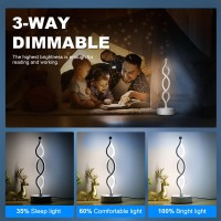 Edier Dimmable Touch Control Table Lamp Spiral Modern Bedside Lamp With 3 Colors Of Led Lights Small Black Decorative Lamp F