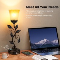 Touch Table Lamp Bedside Lamp Nightstand Lamp With Usb Charging Ports For Living Room 3 Way Dimmable Traditional Leaf Lamp Ret