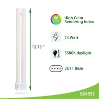 Pl24-C 24W Replacement For Ottlite B24553 T40J34 Fluorescent Light Bulb,24W Fluorescent Light Bulbs Tpye C,5500K Bright Natural Daylight,2G11 Base,2 Pack