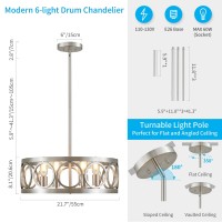 Xingqi 6Light Modern Chandelier Brushed Nickel Farmhouse Dining Room Chandeliers 217 Drum Pendant Light Fixture Height Adju