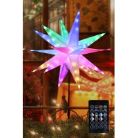 Fuchsun Led Moravian Star Hanging Light Color Change Pendant Light With Timer Remote Control For Porch Yard Living Room Christmas Decoration (Diameter 23 Inches)