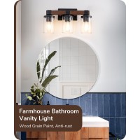 Edishine Farmhouse Vanity Lights For Bathroom, 3-Light Bathroom Vanity Light Fixtures Over Mirror, Painted Wood Vintage Bath Wall Sconces Lamp With Bubble Glass Shade For Bathroom, Powder Room