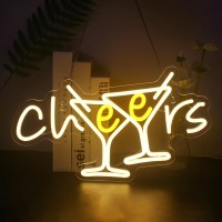 Wxyh Cheers Neon Sign Cocktails Bar Led Sign 10 Dimmable Cheers Neon Signs For Wall Decor Cocktails Glass Neon Lights Signs