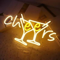 Wxyh Cheers Neon Sign Cocktails Bar Led Sign 10 Dimmable Cheers Neon Signs For Wall Decor Cocktails Glass Neon Lights Signs