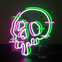 Wxyh Skull Head Neon Sign Halloween Melting Skeleton Skull Led Sign 10 Dimmable Neon Signs For Wall Decor Halloween Theme Sk