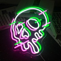 Wxyh Skull Head Neon Sign Halloween Melting Skeleton Skull Led Sign 10 Dimmable Neon Signs For Wall Decor Halloween Theme Sk