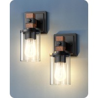 Edishine Wall Sconces Set Of 2, Farmhouse Vanity Lights Fixtures For Bathroom, 1-Light Faux Wood Rustic Bath Wall Mount Lamp With Clear Glass Shade For Hallway, Living Room, Mirror, Kitchen