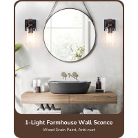 Edishine Wall Sconces Set Of 2, Farmhouse Vanity Lights Fixtures For Bathroom, 1-Light Faux Wood Rustic Bath Wall Mount Lamp With Clear Glass Shade For Hallway, Living Room, Mirror, Kitchen