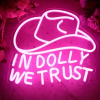 In Dolly We Trust Neon Sign Pink Cowgirl Hat Led Signs Country Retro Style Western Wall Art Neon Sign Usb Powered For Teen Be